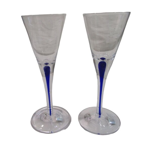 Home Essentials Teardrop Blue Cobalt Stem Cordial NWT Minor Defects A Pair - Picture 5 of 16